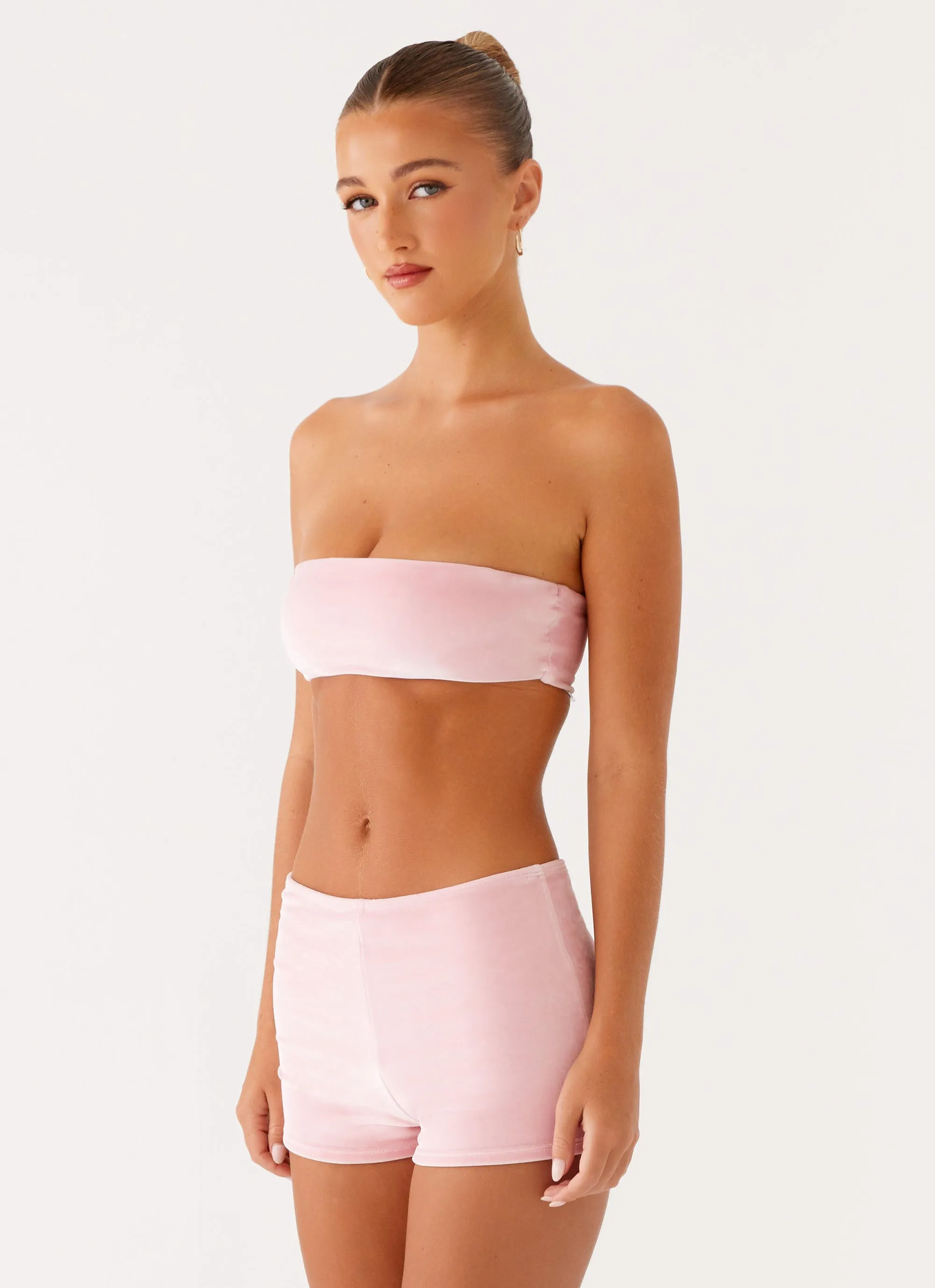 Cushioned Underwire Support Flexible Binding Natalina Bandeau Swim Top - Pink
