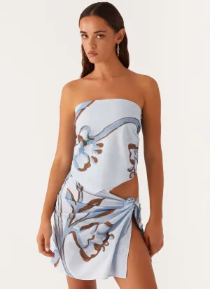 Vacay Mode Scarf Top - Blue Floral Print Mold Resistant Material