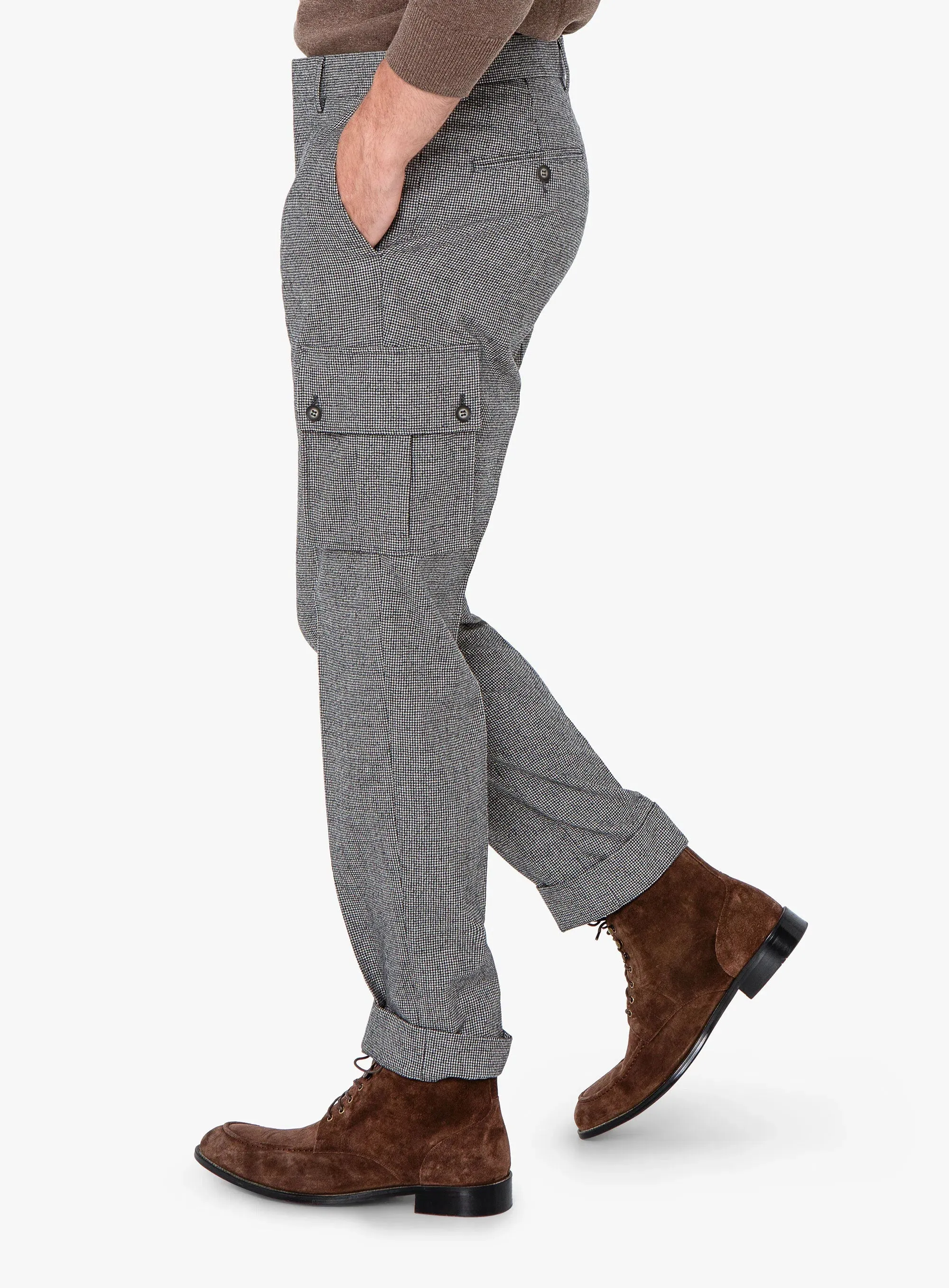 Isla Houndstooth Cargo Grey Trousers Outdoor Wear Timeless Comfort
