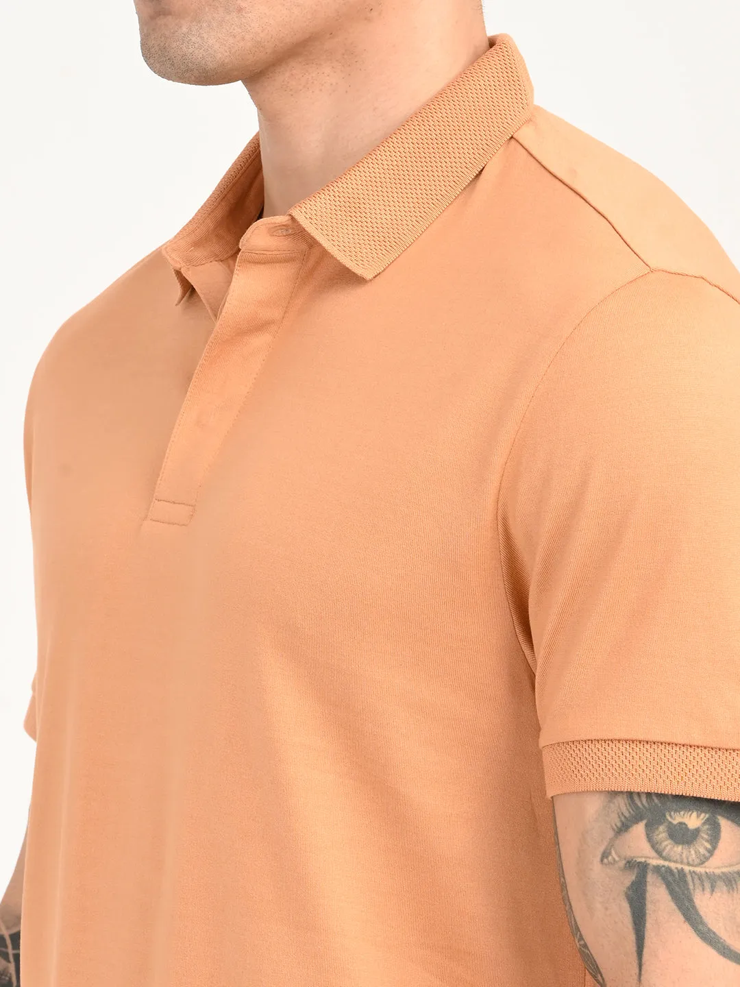 Collar Stay Slots Men's Redloop Solid Peach Slim Fit Polo T-shirt