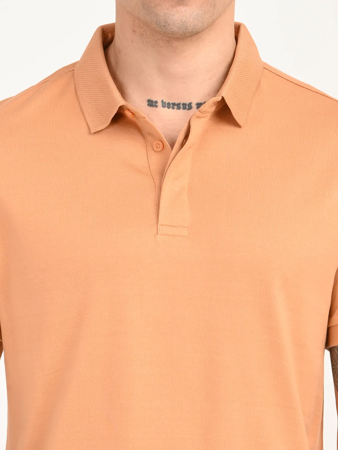 Versatile Style Trendy Colors Men's Redloop Solid Peach Slim Fit Polo T-shirt