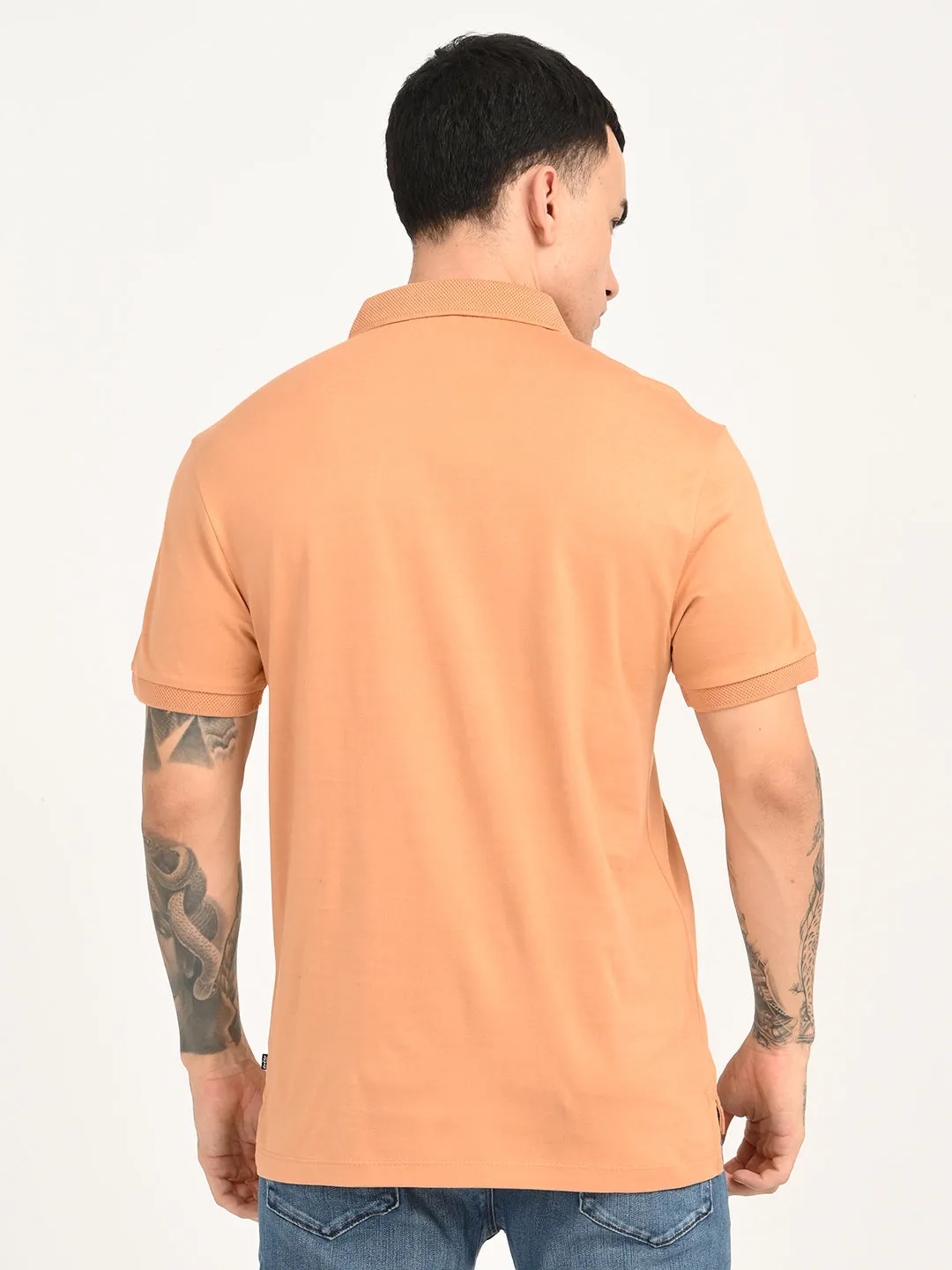 Men's Redloop Solid Peach Slim Fit Polo T-shirt Breathable knit Summer Party