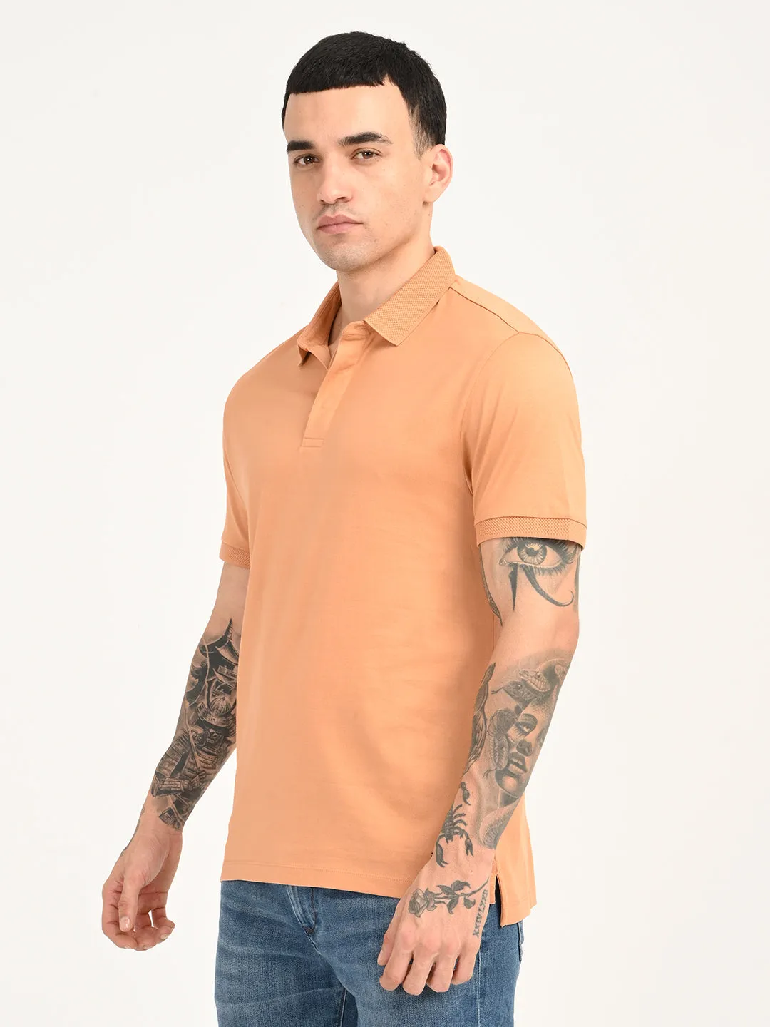 Men's Redloop Solid Peach Slim Fit Polo T-shirt Quick-Dry Tech