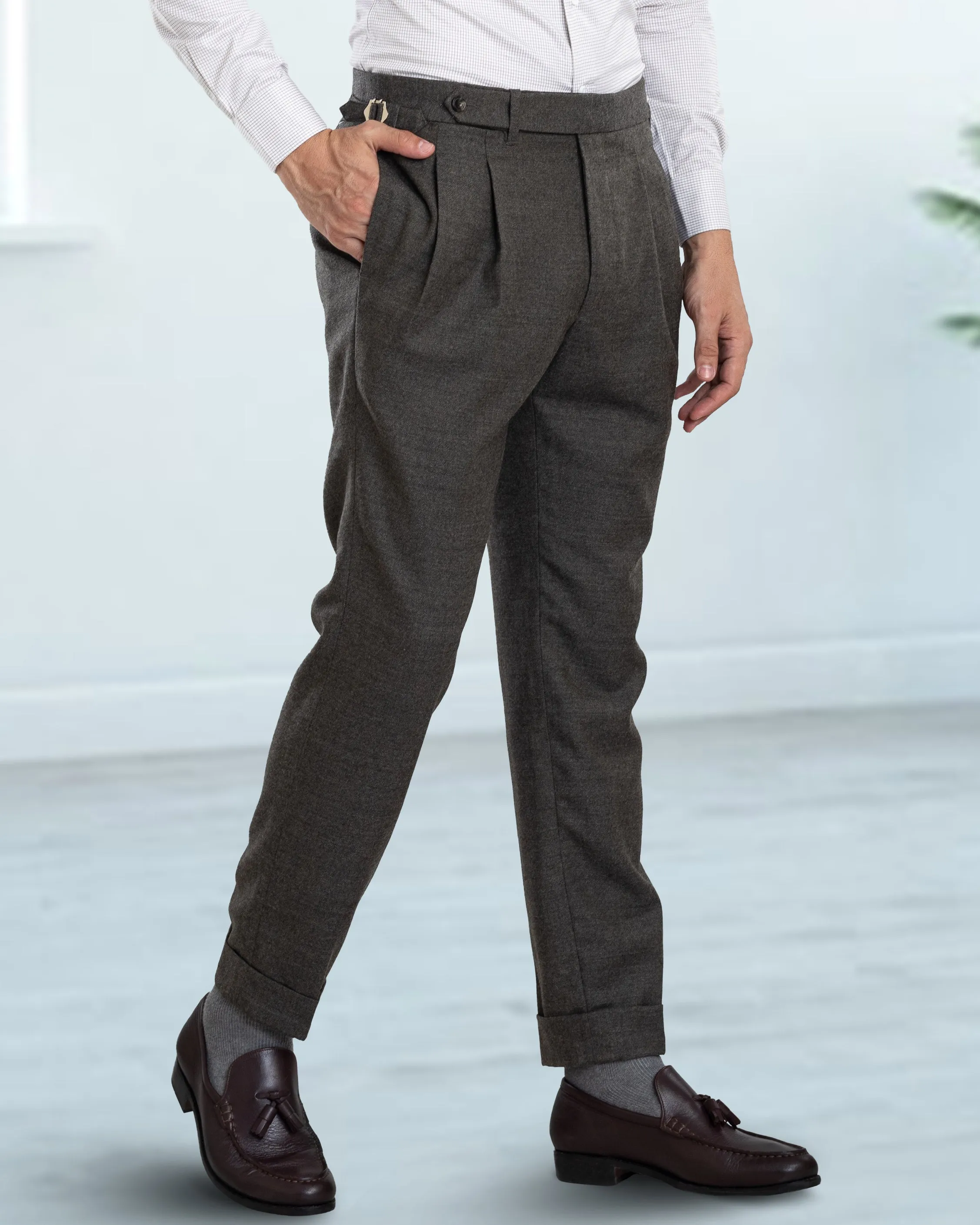 Dugdale Olive Grey Wool Flannel Dress Pant WindproofLayer Durable Seam Construction
