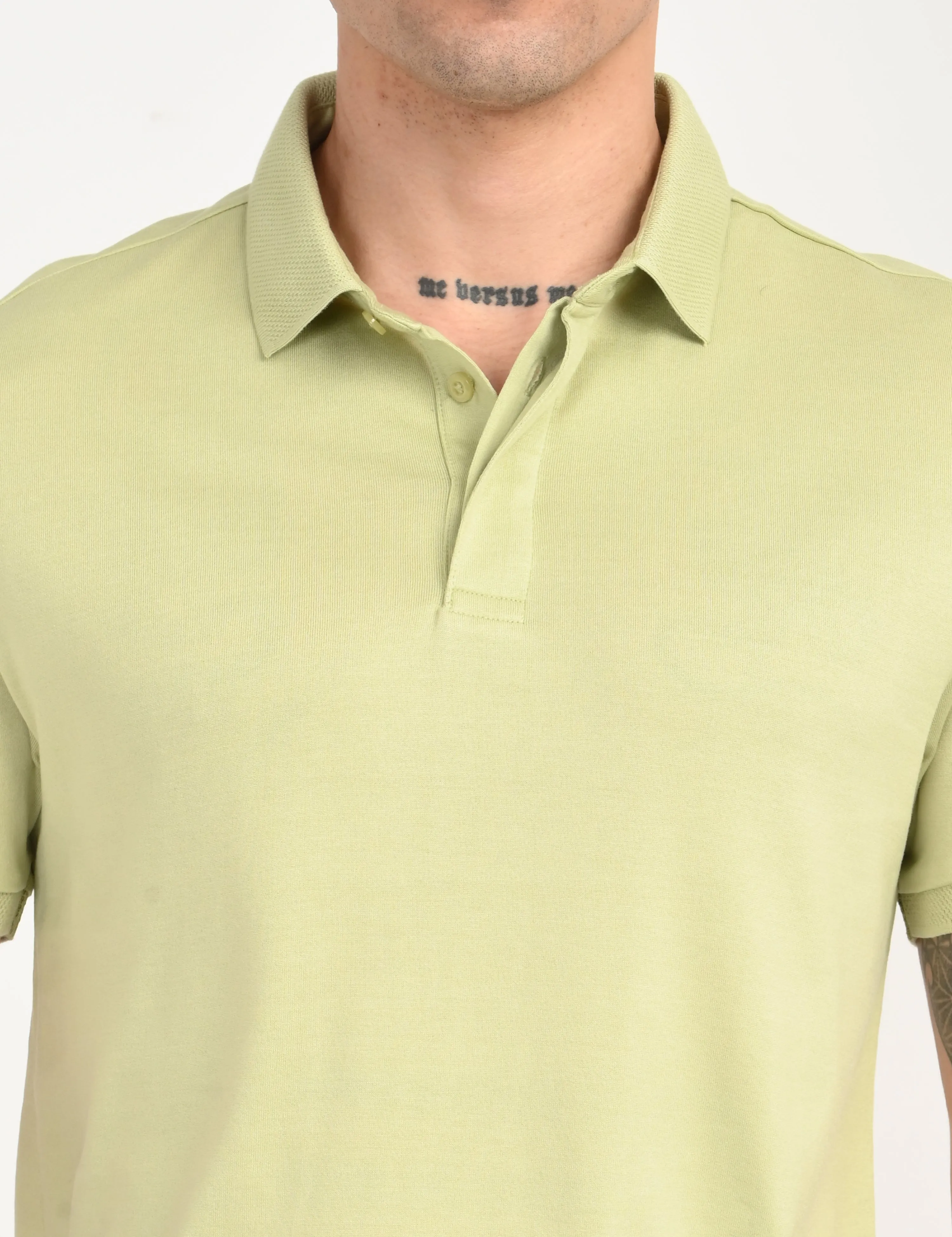 Men's Redloop Solid Light Green Slim Fit Polo T-shirt ShrinkageControl Process