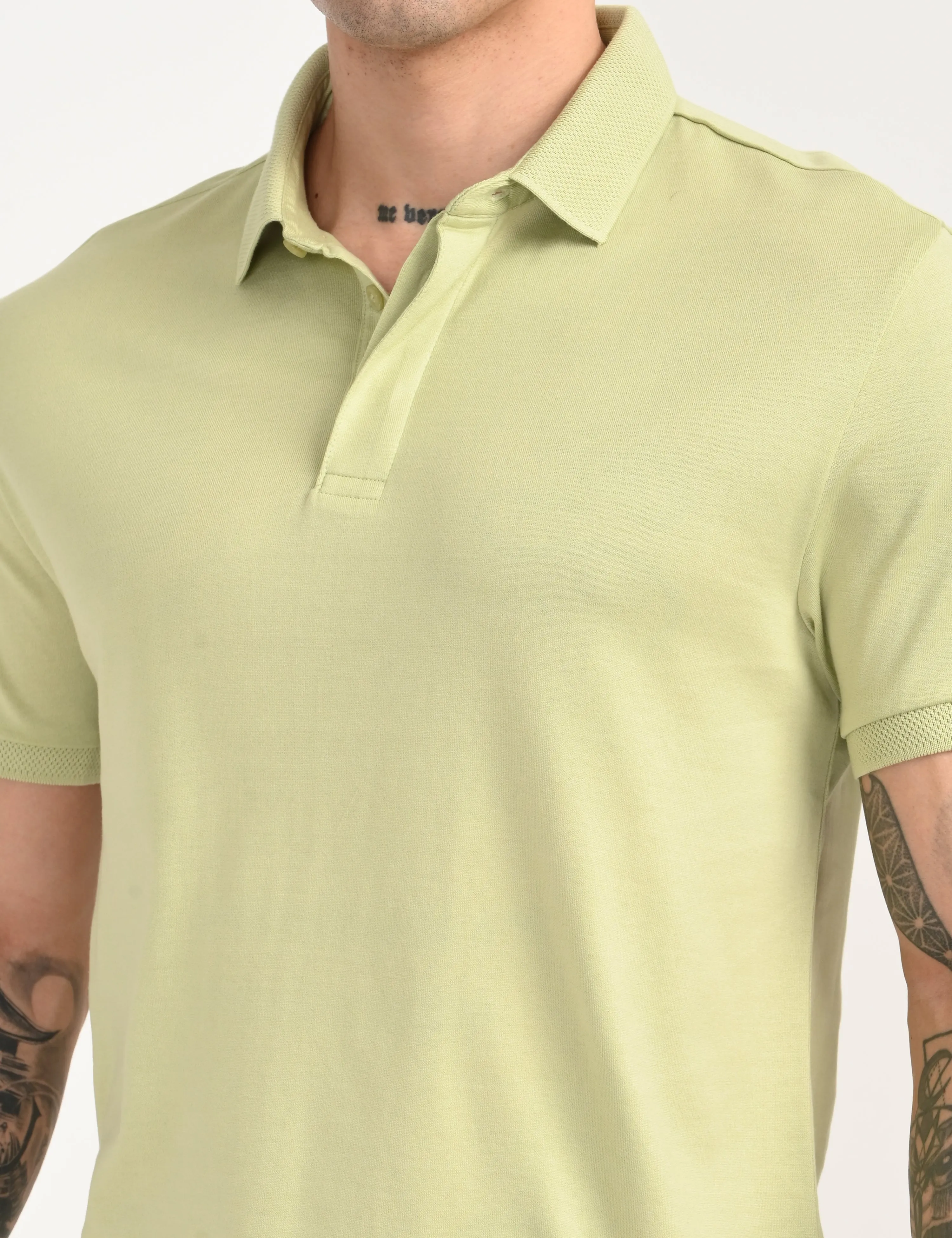 Dress Up Or Down Tagless Neck Label Men's Redloop Solid Light Green Slim Fit Polo T-shirt