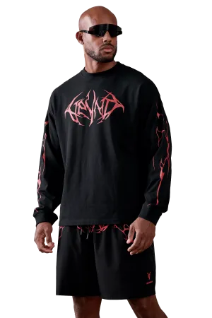 LONG SLEEVE T-SHIRT RED VEINS GRAPHIC - Black Wrinkle Free Material Supportive-Fit