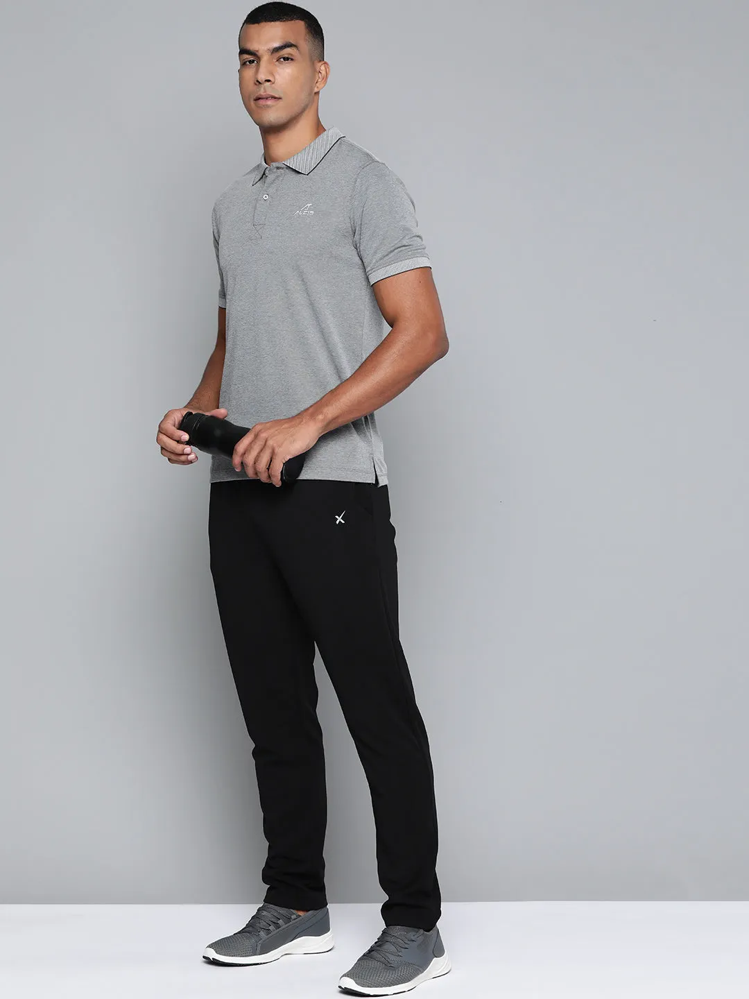 Alcis Men Grey Solid Polo Collar T-shirt Corporate Dress Code