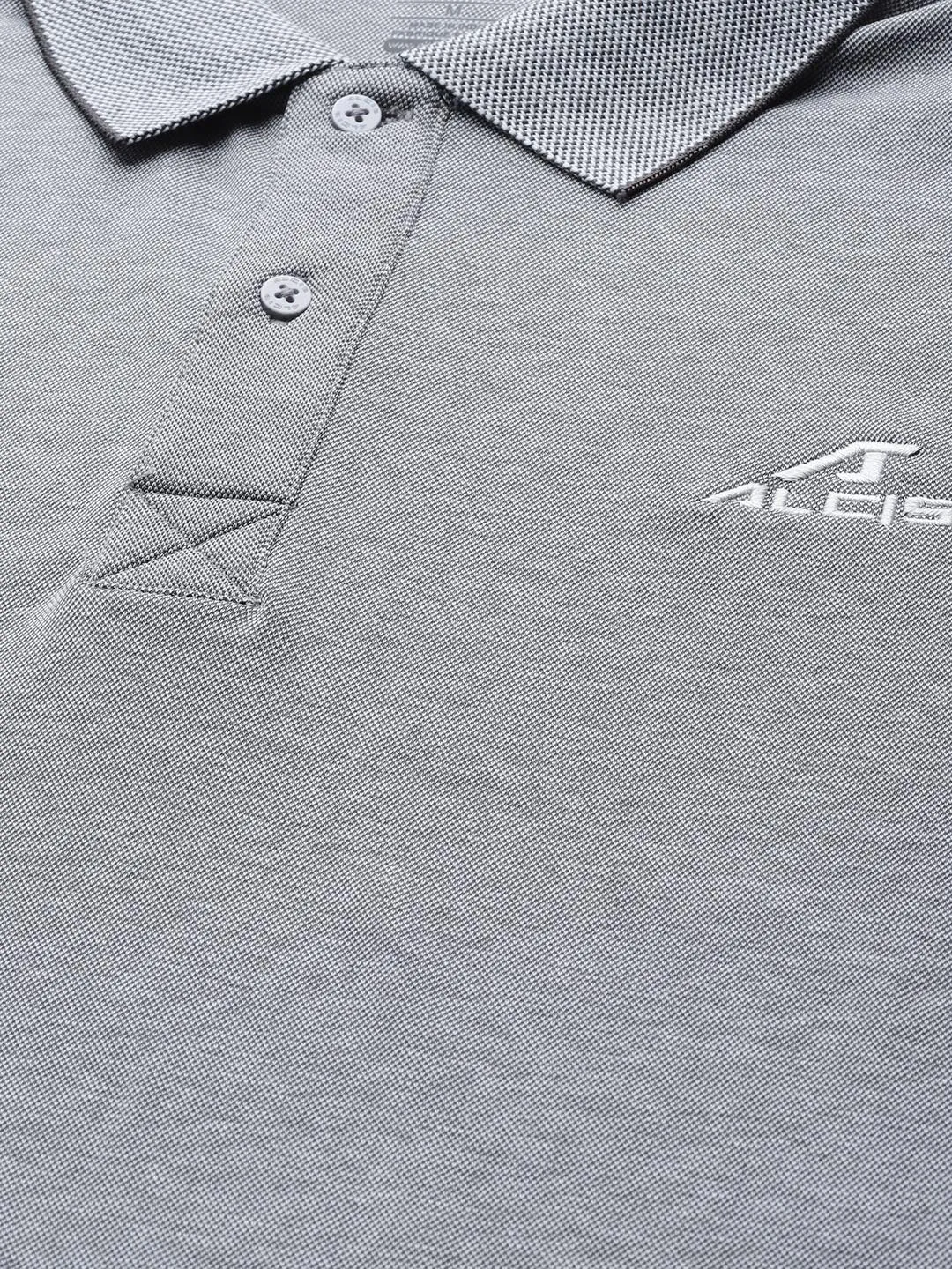 Contrast Trim Detail Alcis Men Grey Solid Polo Collar T-shirt