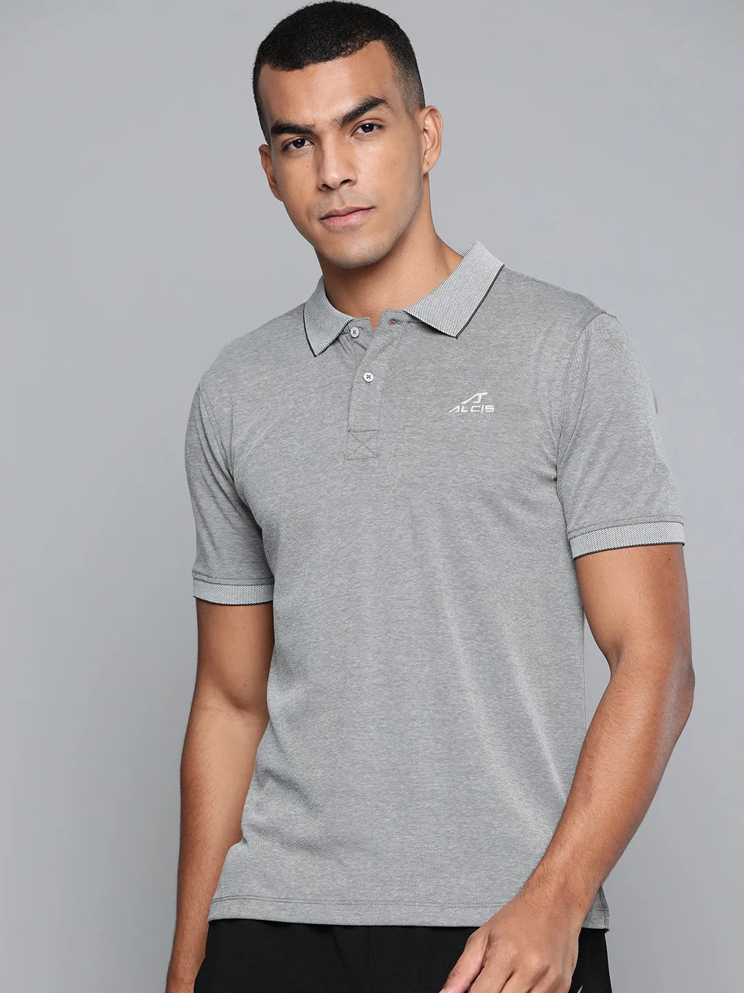Alcis Men Grey Solid Polo Collar T-shirt Weekend Casual Tagless Design