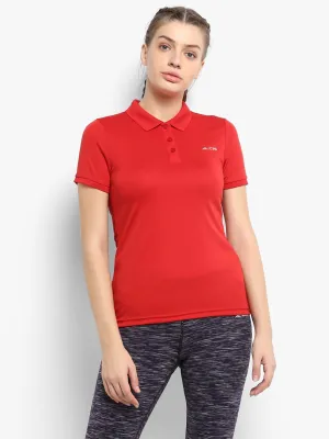 Alcis Women Red Solid Polo Collar T-shirt Classic Fit