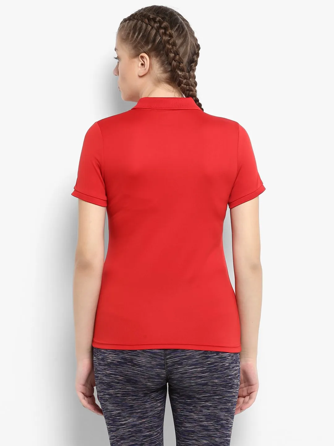 Alcis Women Red Solid Polo Collar T-shirt Quick Dry Material Smart Office