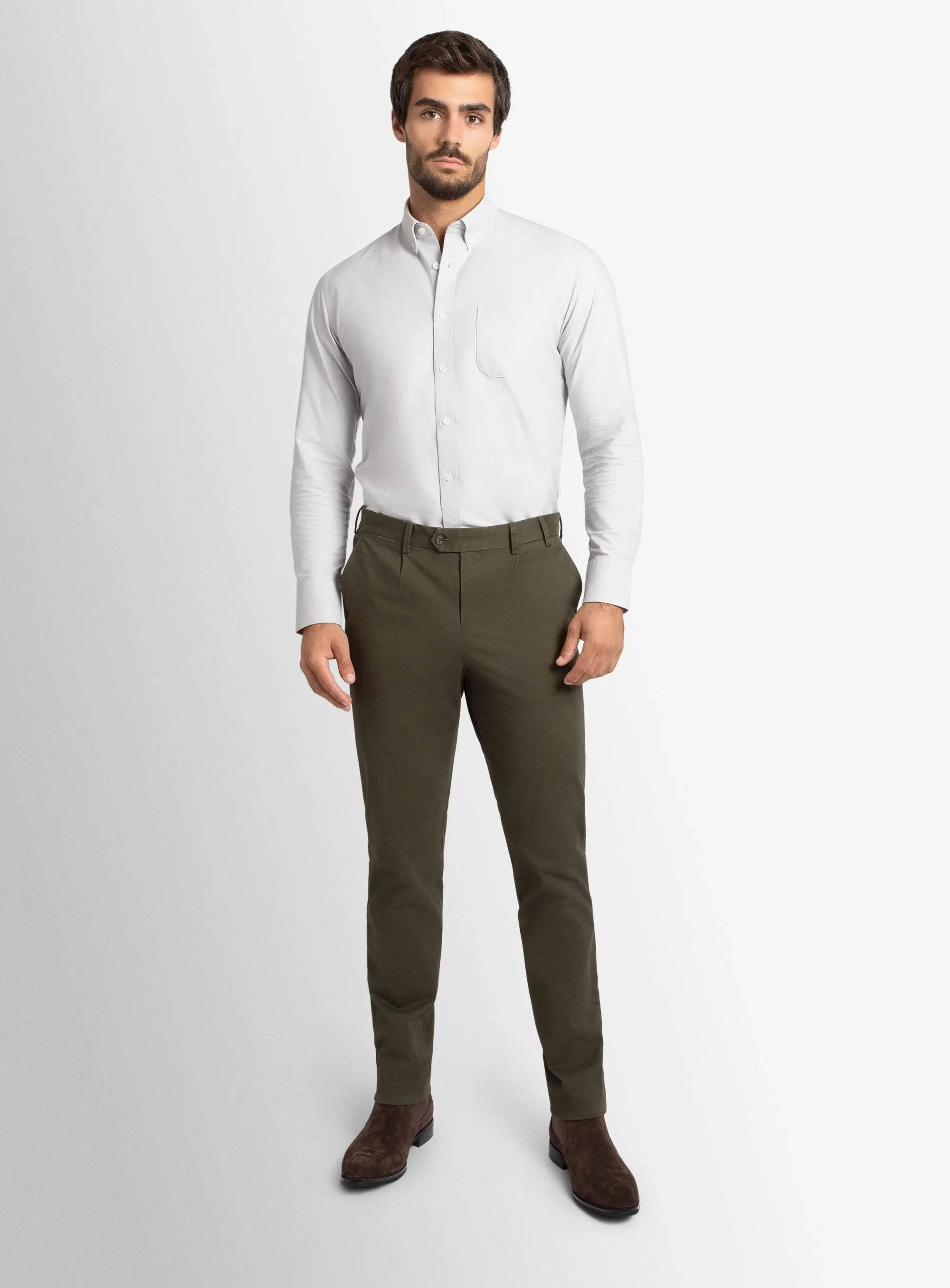 Carmine Olive Green Chino Pants Mesh Lined Anti Odor Treatment