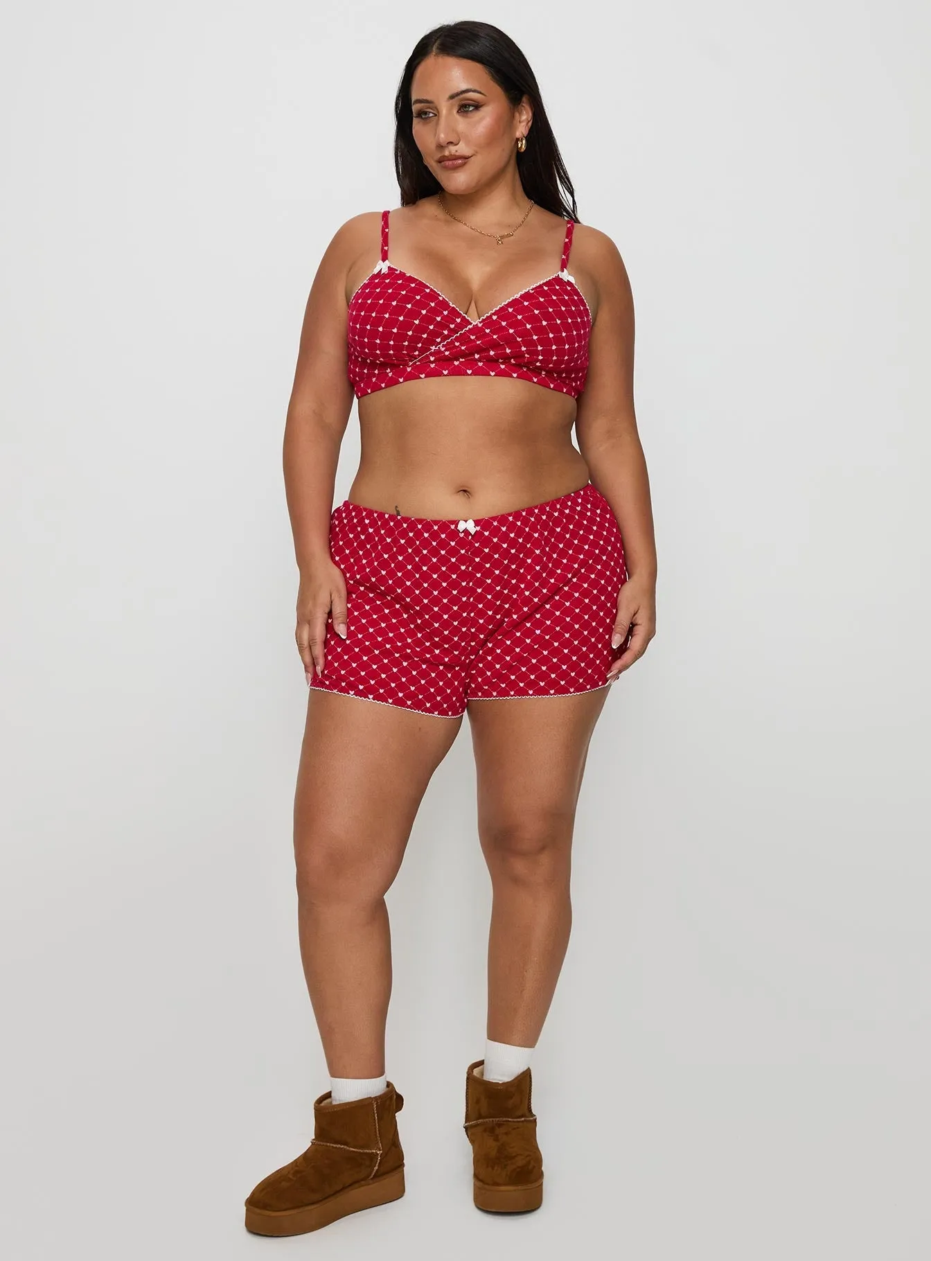 Slow Start Pointelle Sleep Short Red Curve Run Ready Romance Fit