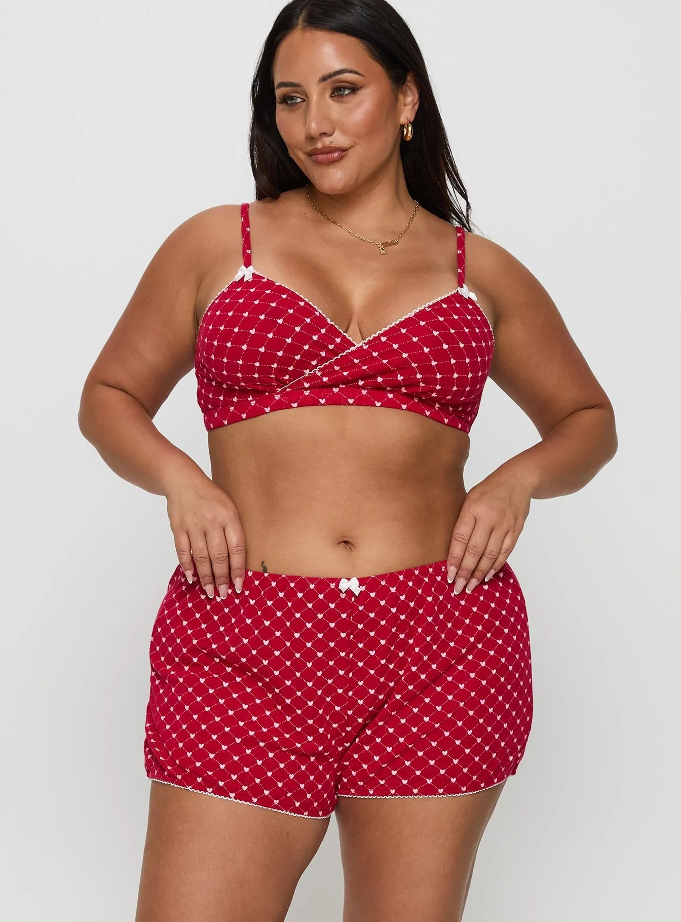 Slow Start Pointelle Sleep Short Red Curve Art Core Rain Fit