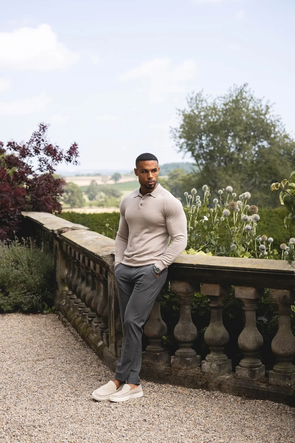 Effortless Look Extra Fine Merino Wool Polo Shirt in Wheat Marl