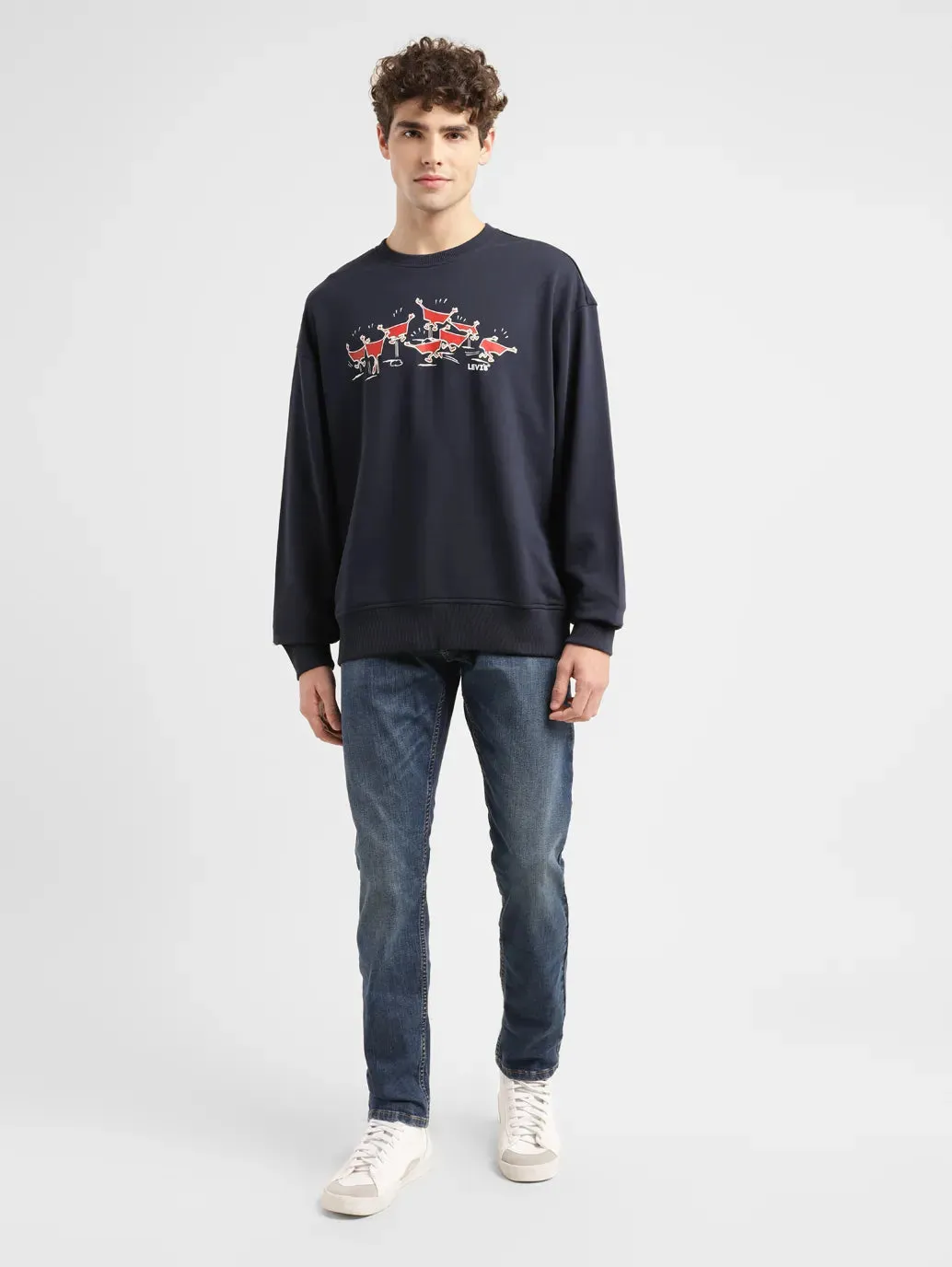 Daily Comfort Men's Graphic Navy Crew Neck Sweatshirt