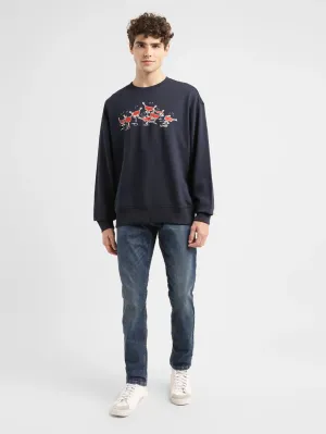 Men's Graphic Navy Crew Neck Sweatshirt autumn clothing Belt loops
