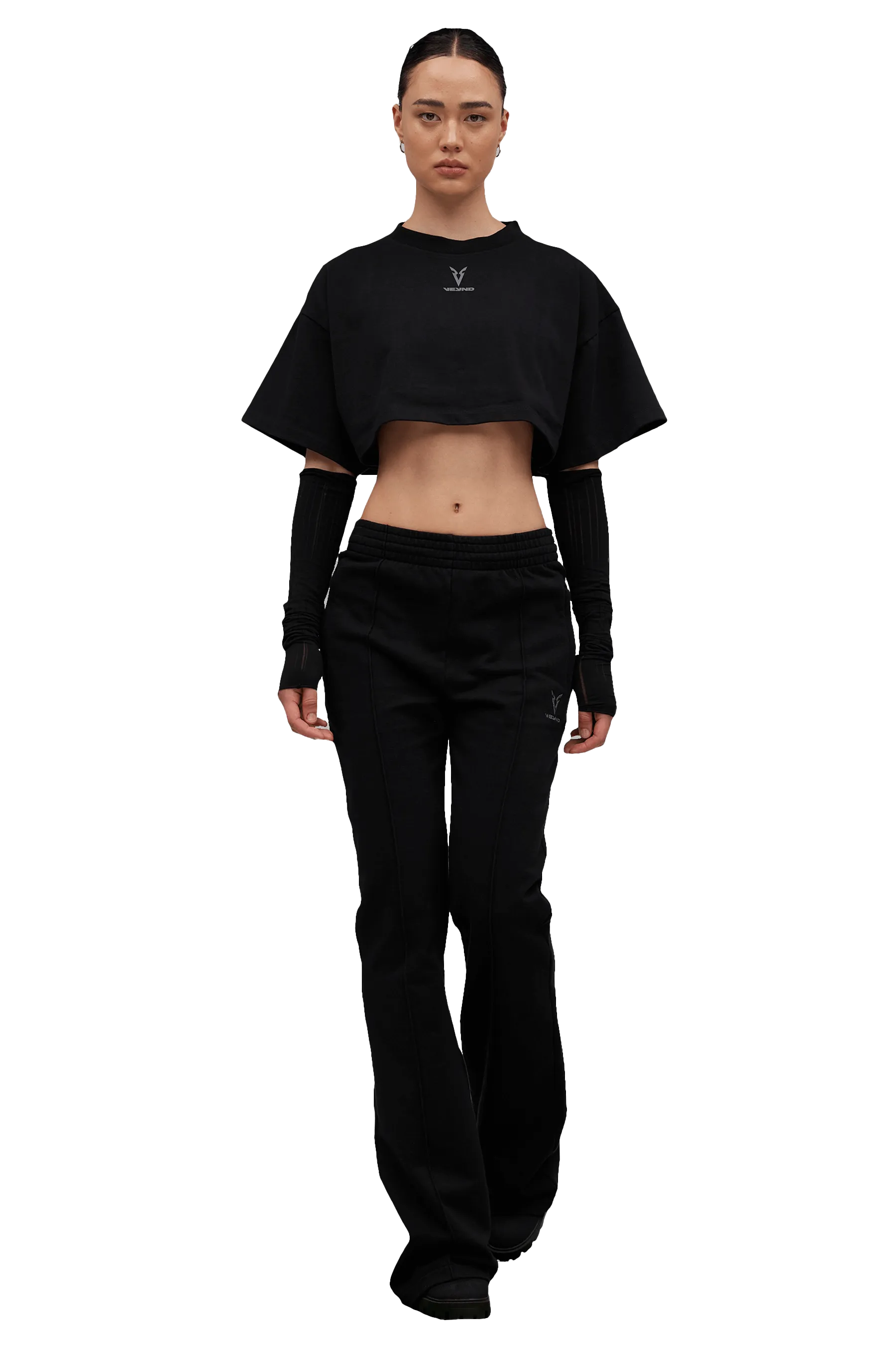 Comfy Stretch smooth zipper FLARED JOGGERS - Black