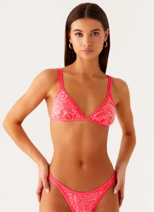 Croatia Bikini Top - Pink Sequin Earthy Tones