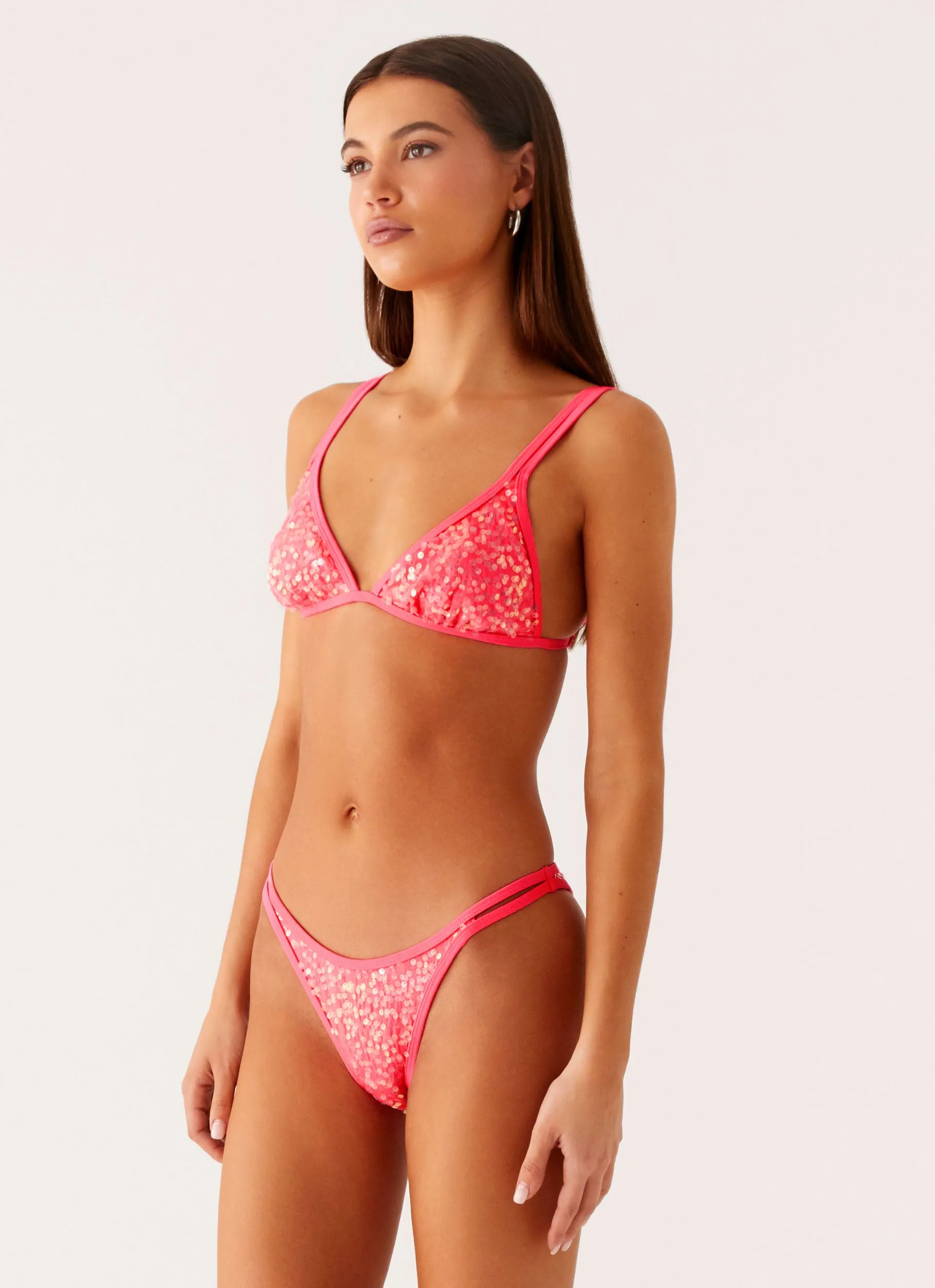 Croatia Bikini Top - Pink Sequin Rash Free Lining