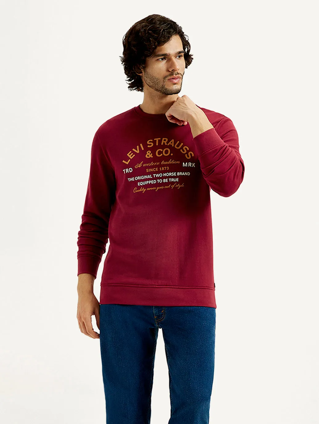 Men's Printed Round Neck Sweatshirt Lifestyle Mode Lounge Comfort