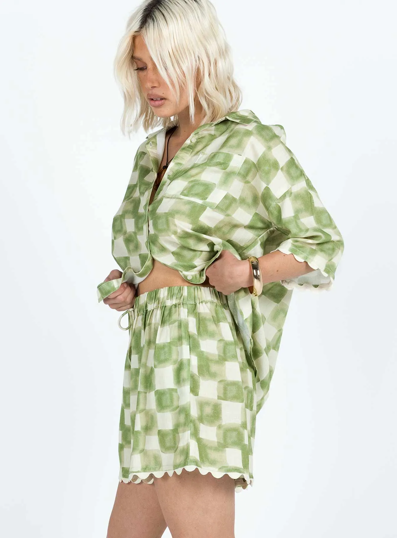 FourWayStretchClothing Adjustable drawstring Franke Checkerboard Set Green / Beige