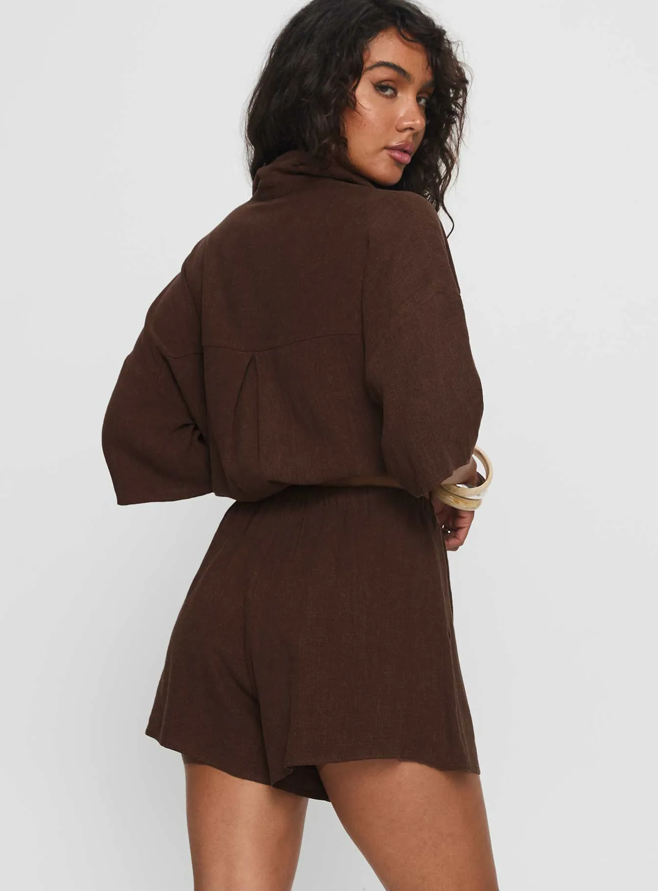 Regal Glow Peni Drawstring Linen Shorts Chocolate
