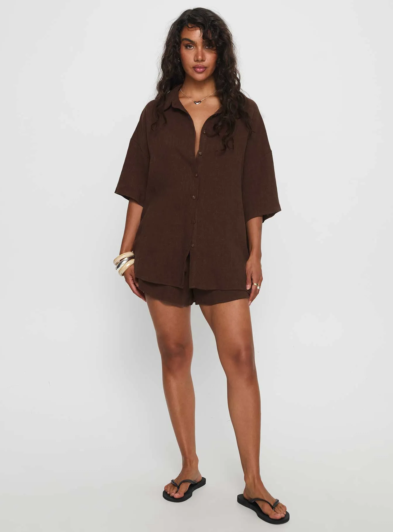 DoubleStitched Nordic Light Peni Drawstring Linen Shorts Chocolate