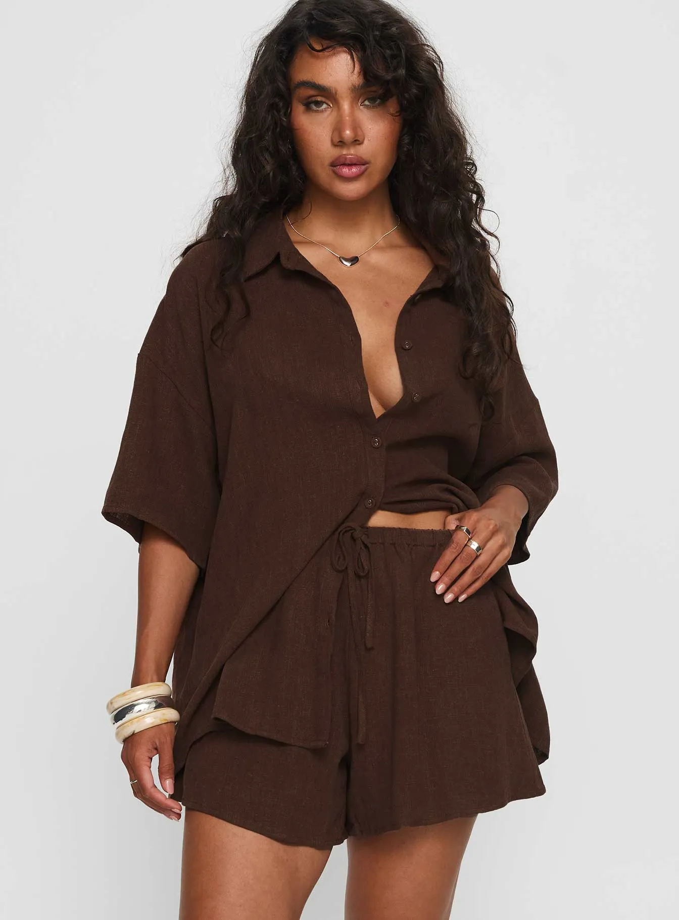 Peni Drawstring Linen Shorts Chocolate OdorResistant