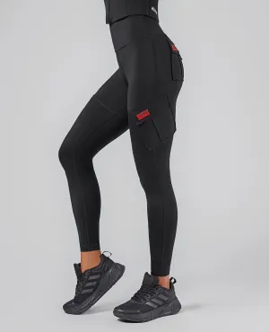Solo Cargo Leggings - Black Rubberized Waistband Edge