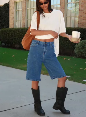 Retro Dream Mid Rise Longline Denim Shorts Mid Wash SmoothFinish Fairy Core