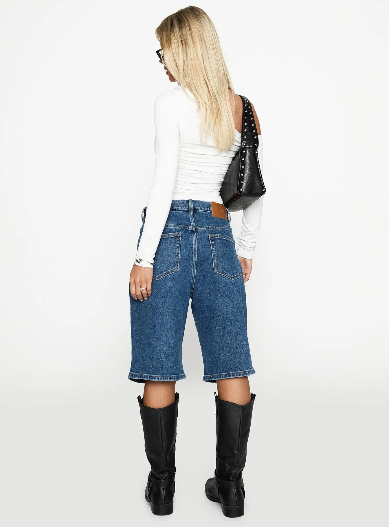 Retro Dream Mid Rise Longline Denim Shorts Mid Wash Youth Glow