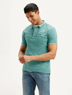 Men's Solid Slim Fit Polo T-shirt FourButton Placket UVBlocking Fabric Tech
