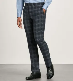 Slim Fit Navy Plaid Suit Pants Thermal regulation