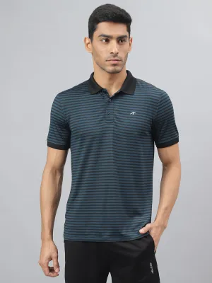 Collar Stay Slots Alcis Men Blue Ashes Anti-Static Stretch-X Slim-Fit Running Polo T-Shirt