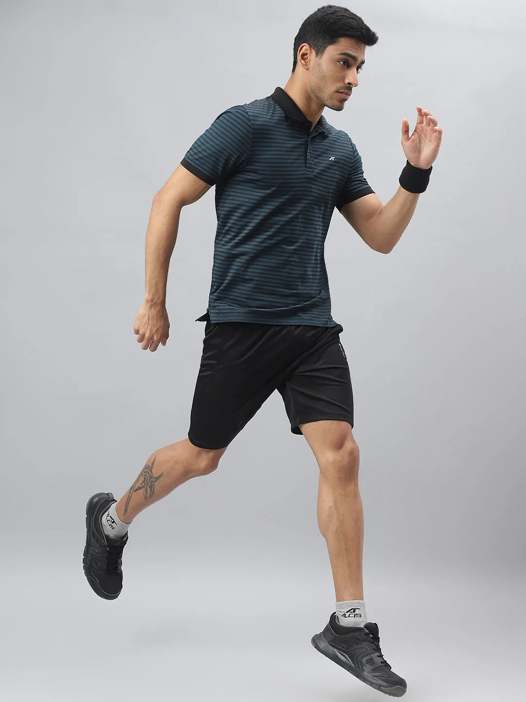 Button Down Collar Alcis Men Blue Ashes Anti-Static Stretch-X Slim-Fit Running Polo T-Shirt