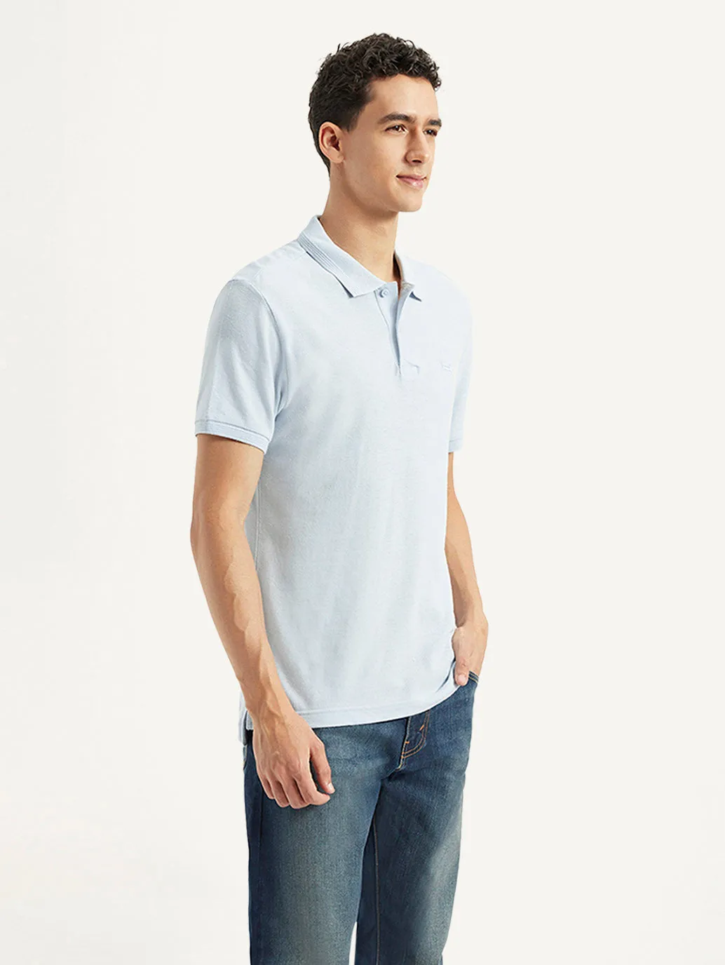 Men's Solid Slim Fit Polo Linen T-shirt SoftCheckered Weave Unstructured Hem