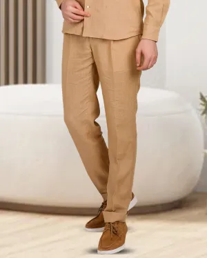Golden Linen Dress Pant Hidden Zip Pockets Functional Fashion