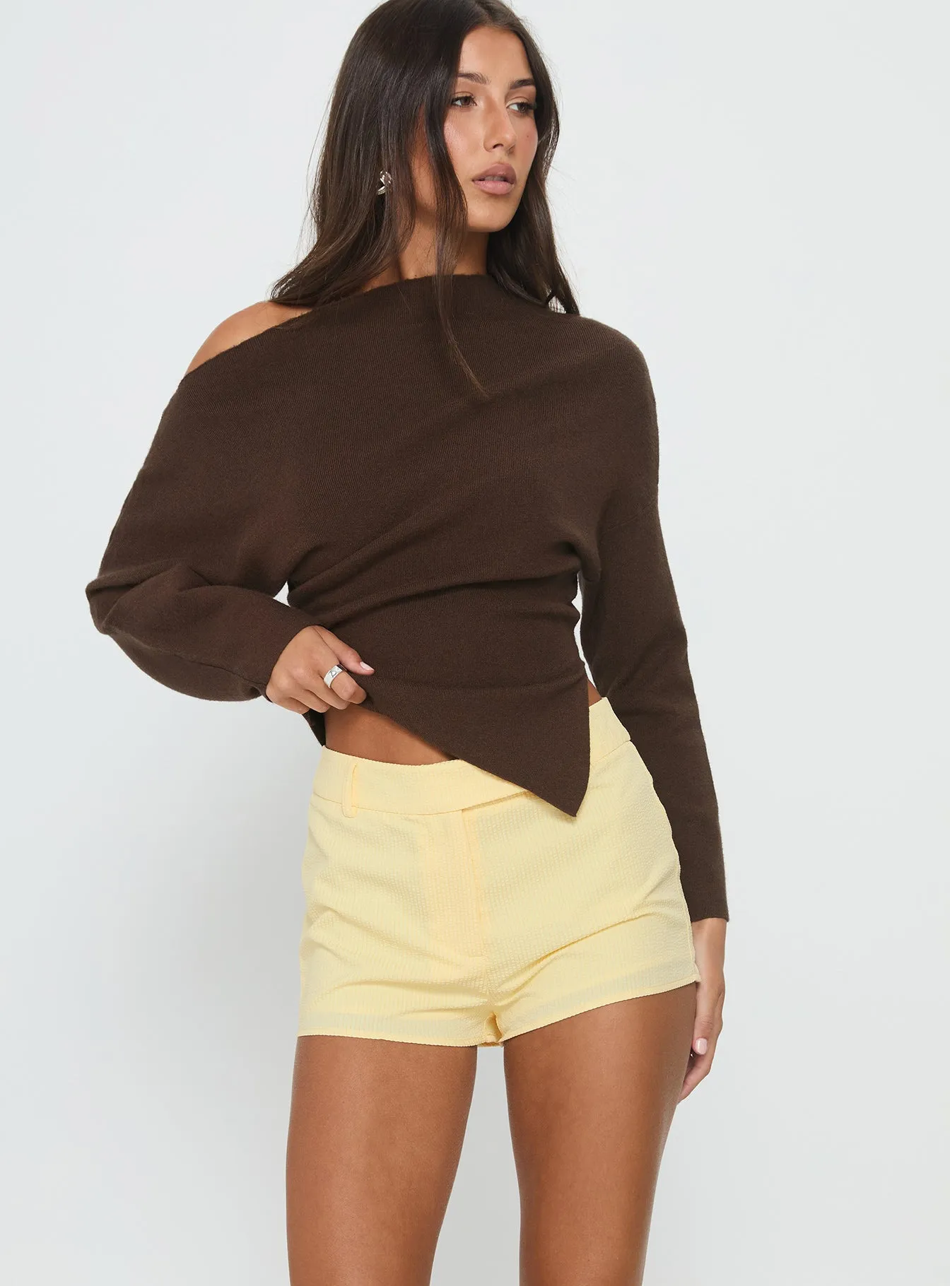 Anni Micro Shorts Lemon Pinstripe Zipper Closure