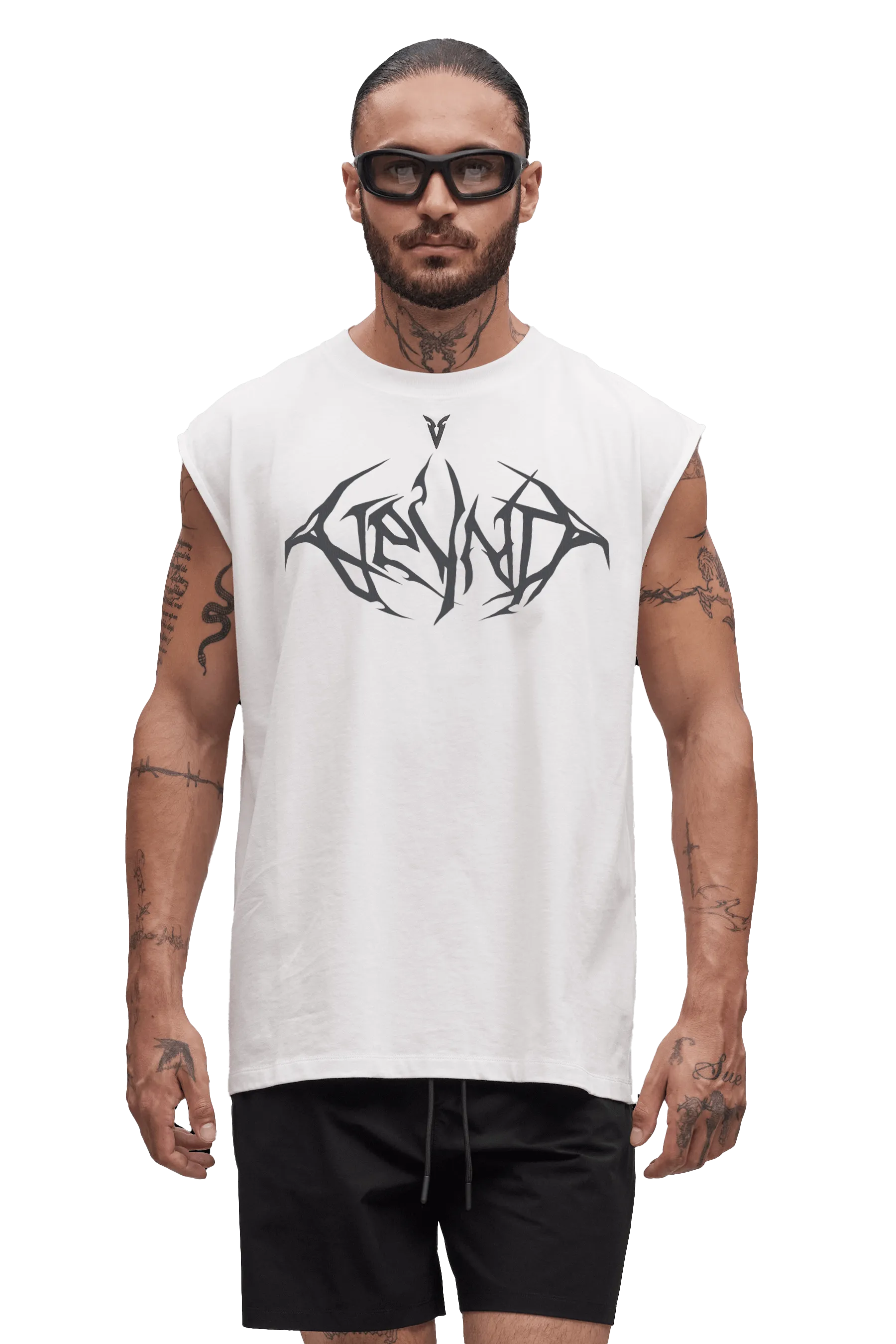 Multi Directional Support SLEEVELESS T-SHIRT BLACK VEINS GRAPHIC  - Optic White Sand Resistant Fabric