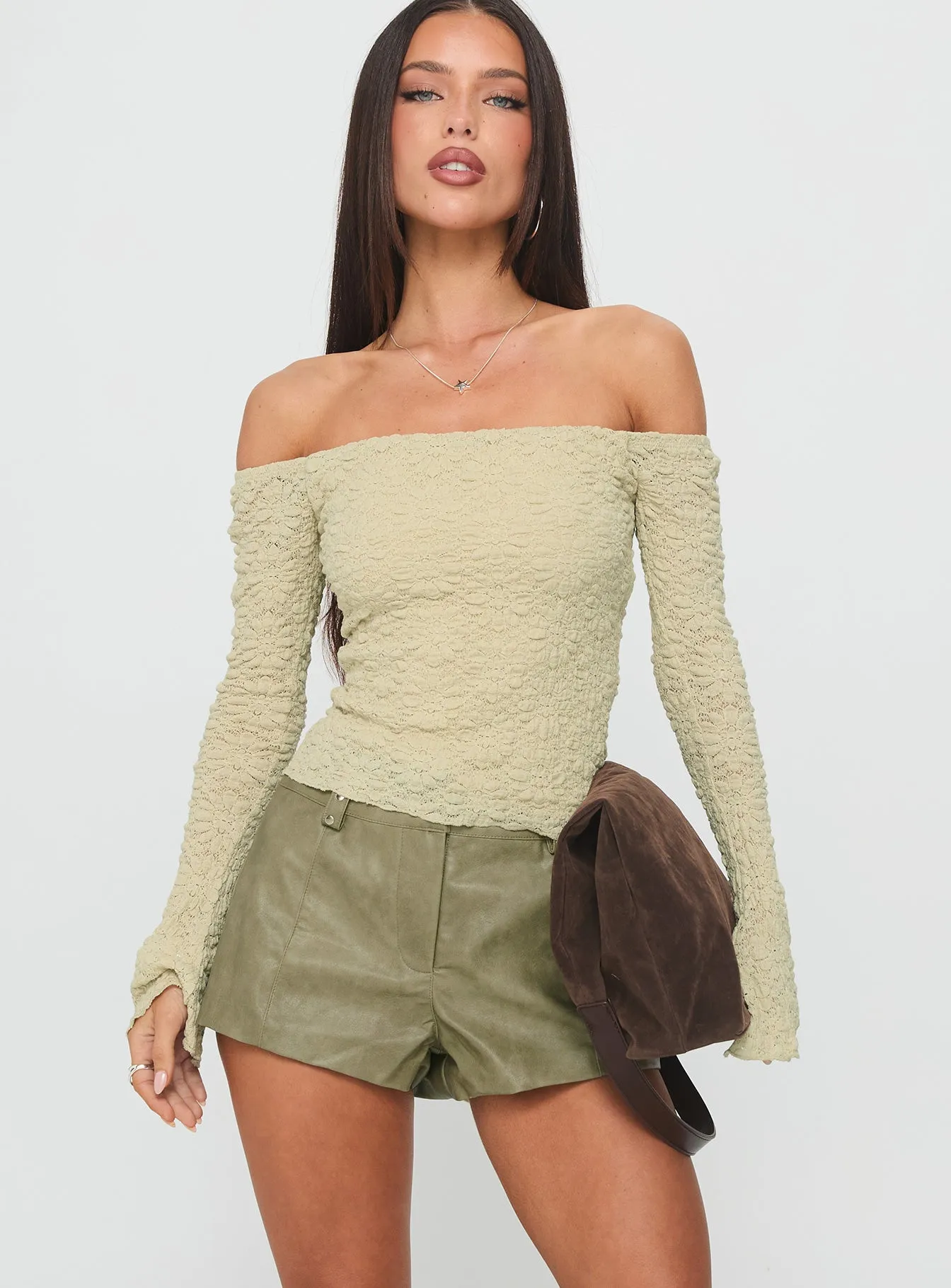 Kenickie Stud Micro Shorts Khaki Soft Core TensionAdjustedWaistband