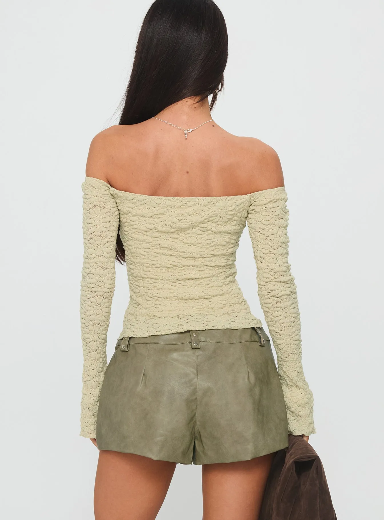 Kenickie Stud Micro Shorts Khaki Soft Motion Adjustable Drawcord