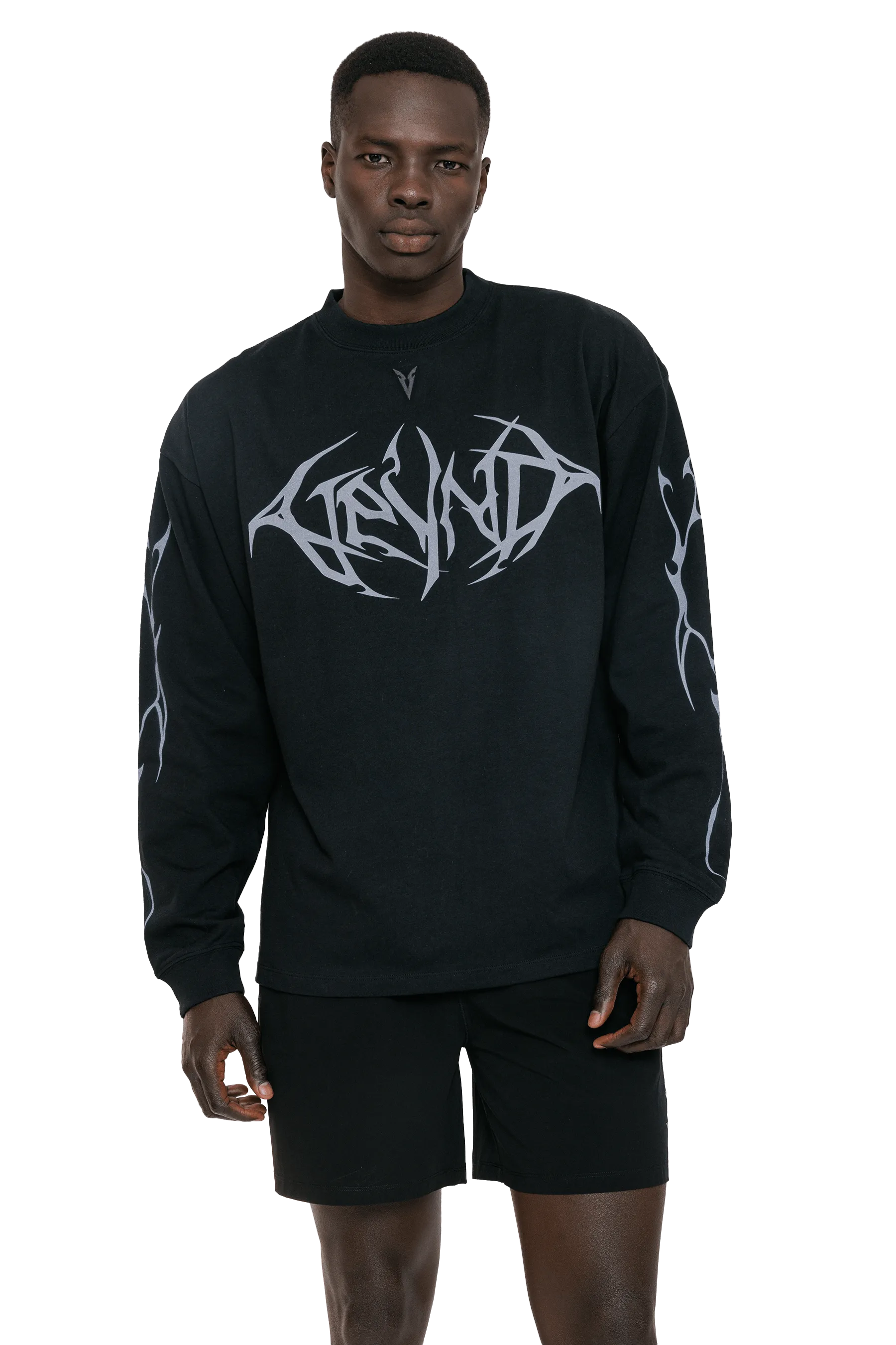 LONG SLEEVE T-SHIRT GRAY VEINS GRAPHIC - Black Tagless Design Party-Ready