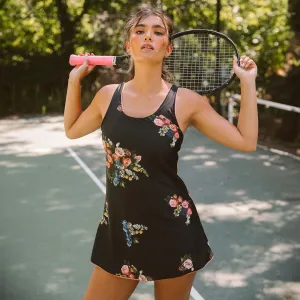 Seamless transition NoSlipWaistband Tennis Dress, Rose Black
