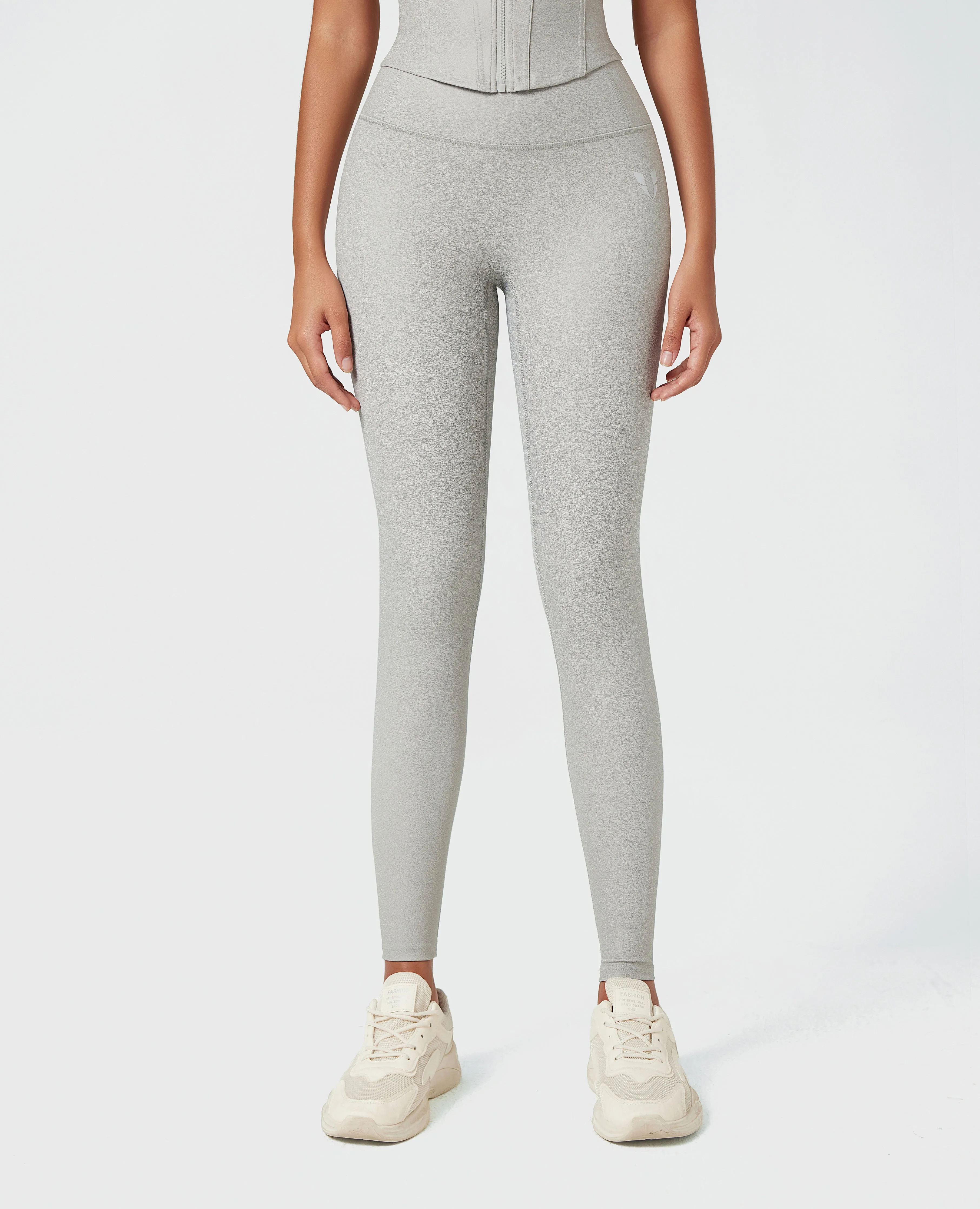 Rib Knit Postpartum Fit Breathable & Sculpting Faux Leather Pocket Leggings ?C Grey
