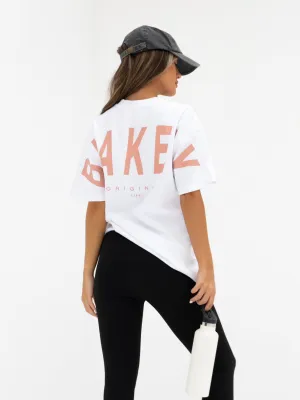 Bold Look Streetwear Style Isabel Oversized T-Shirt - White & Peach Pink