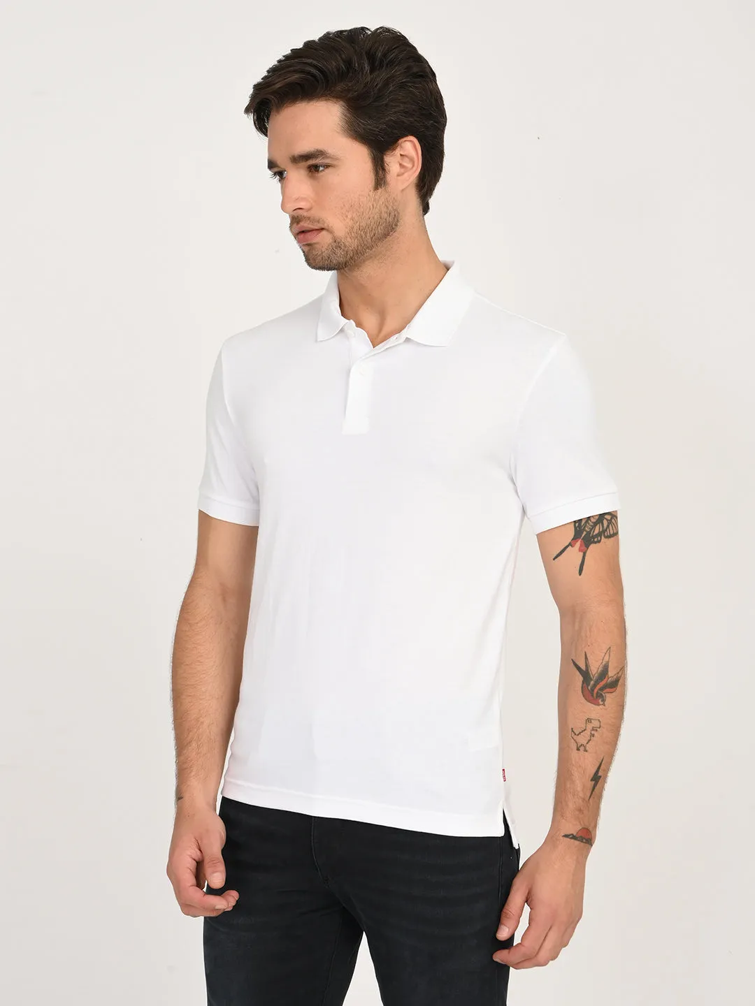 Men's Solid White Polo T-Shirt Work Appropriate Weekend Casual