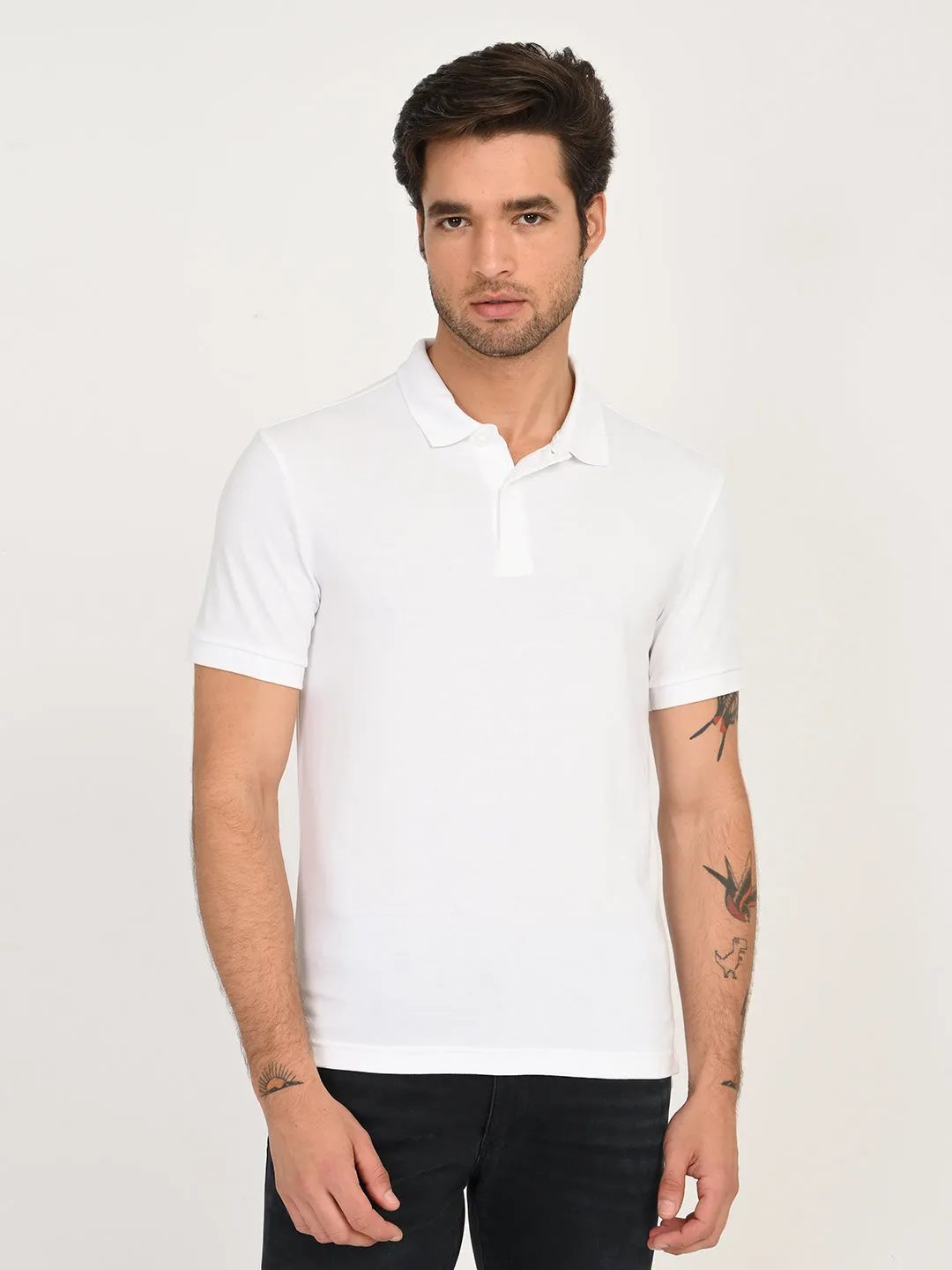 Men's Solid White Polo T-Shirt Office Attire