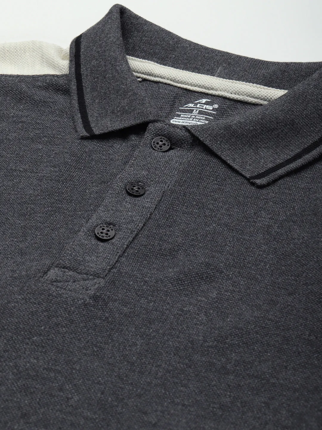 Alcis Men Charcoal Printed Polo Collar T-shirt Lightweight Material Smart Outfit